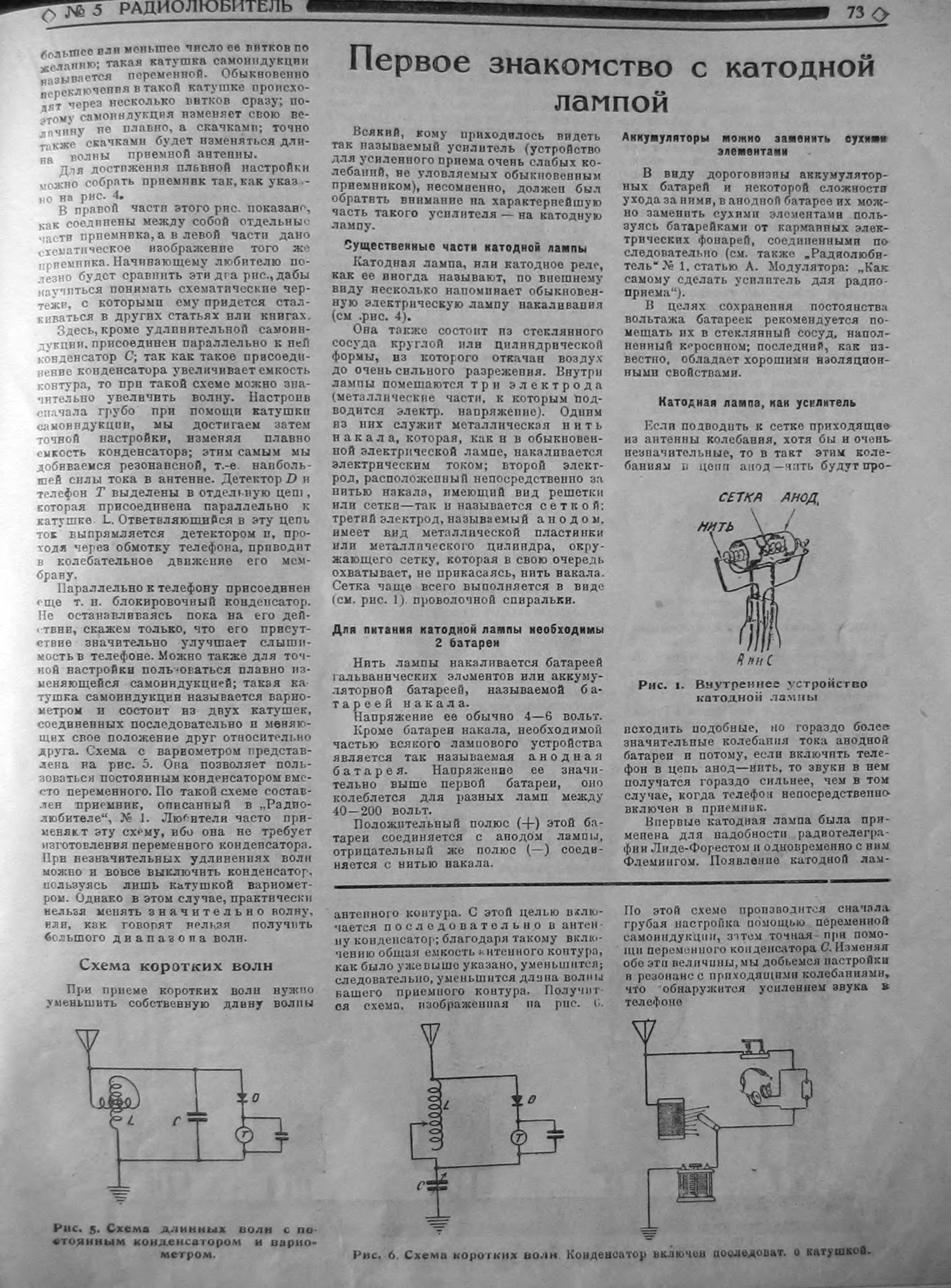 Стр. 9 (73) журнала «Радиолюбитель» № 5 за 1924 год (крупно)