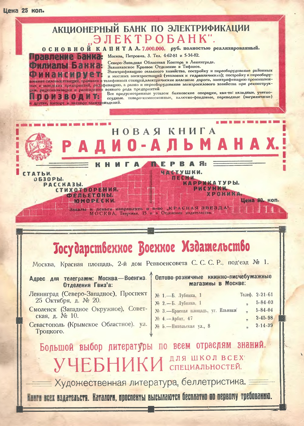 4-я страница обложки журнала «Радио всем» № 2 за 1925 год