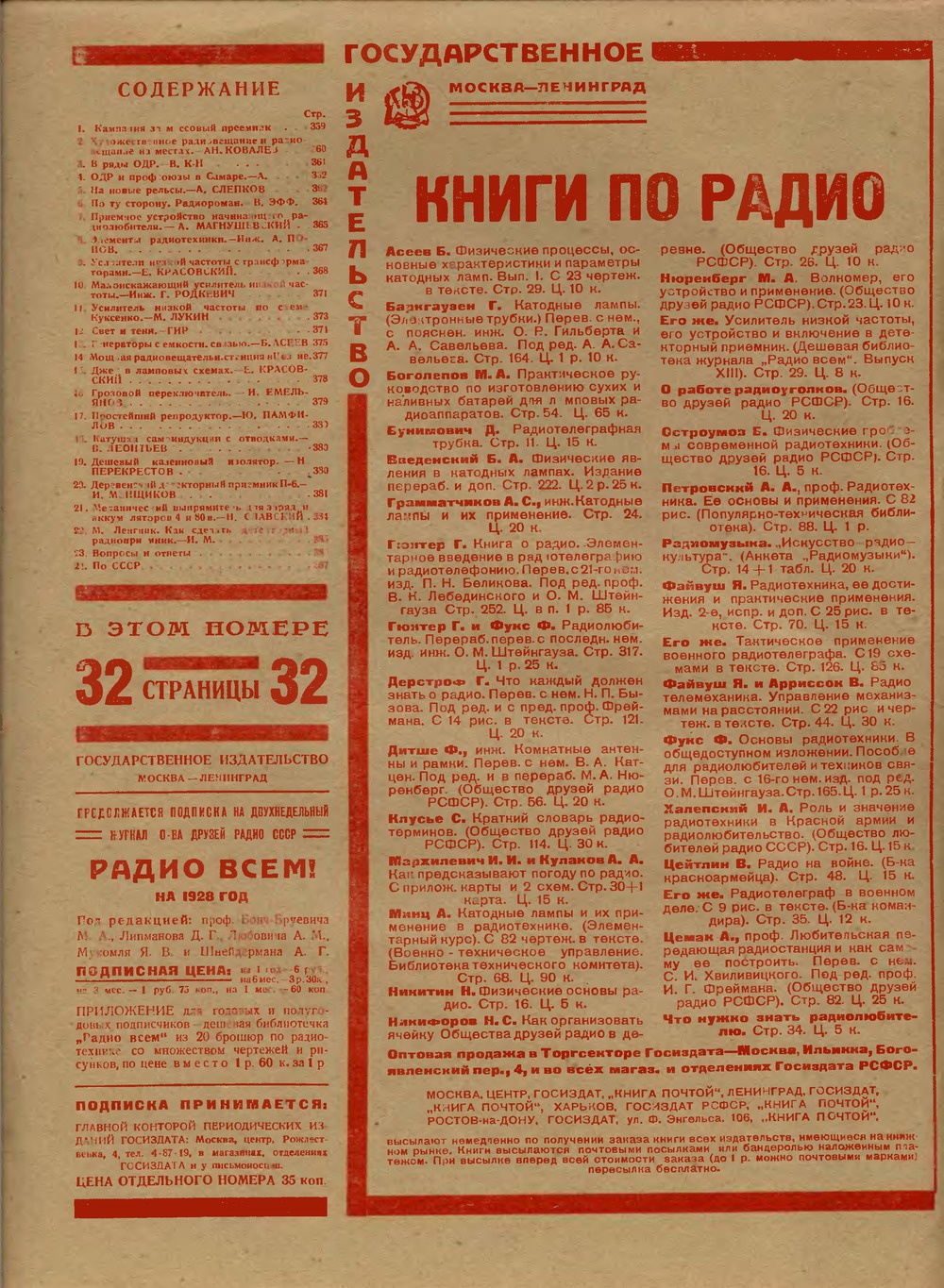 2-я страница обложки журнала «Радио всем» № 14 за 1928 год