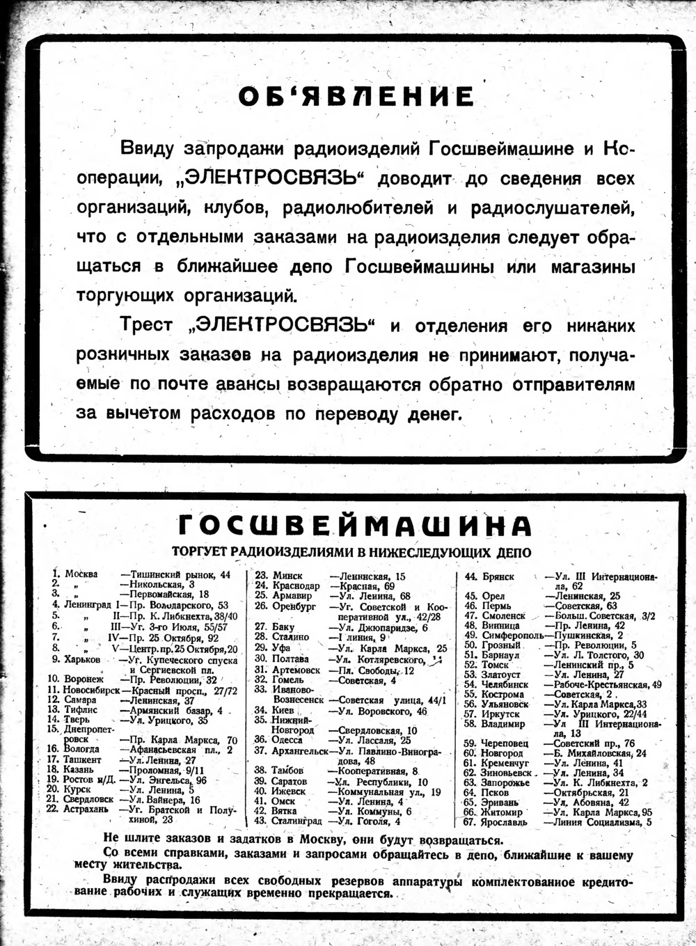 3-я страница обложки журнала «Радио всем» № 5 за 1929 год