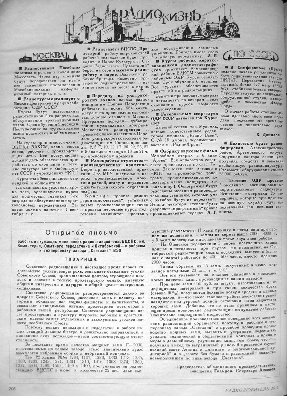 Стр. 6 (206) журнала «Радиолюбитель» № 6 за 1930 год