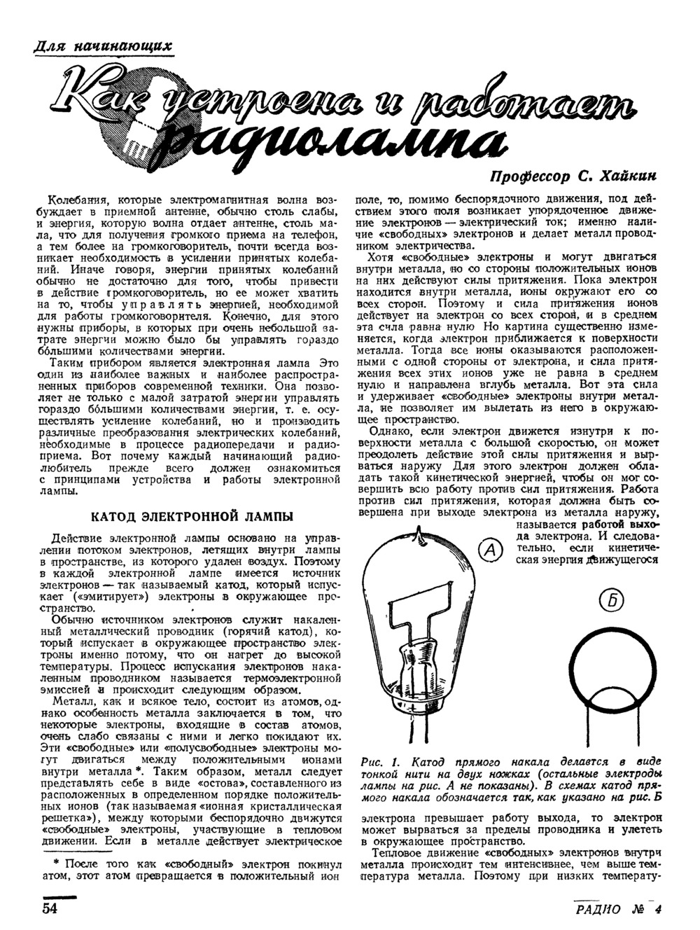 Стр. 54 журнала «Радио» № 4 за 1951 год