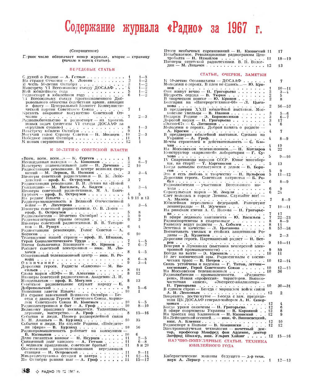 Стр. 58 журнала «Радио» № 12 за 1967 год