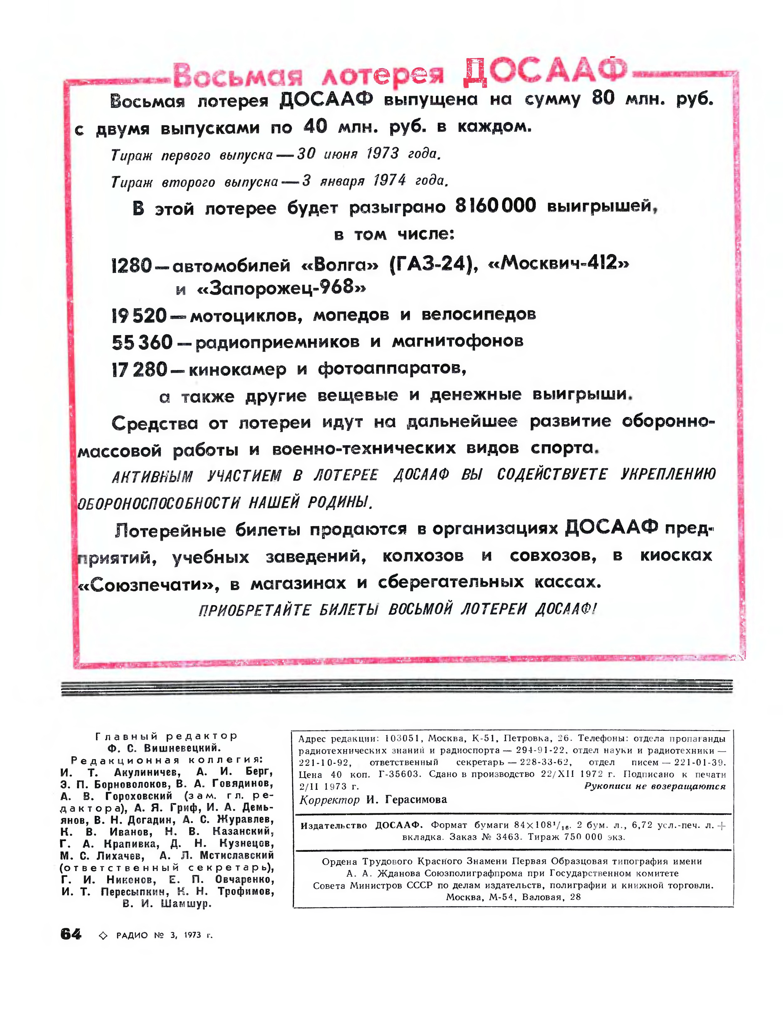 Стр. 64 журнала «Радио» № 3 за 1973 год (крупно)