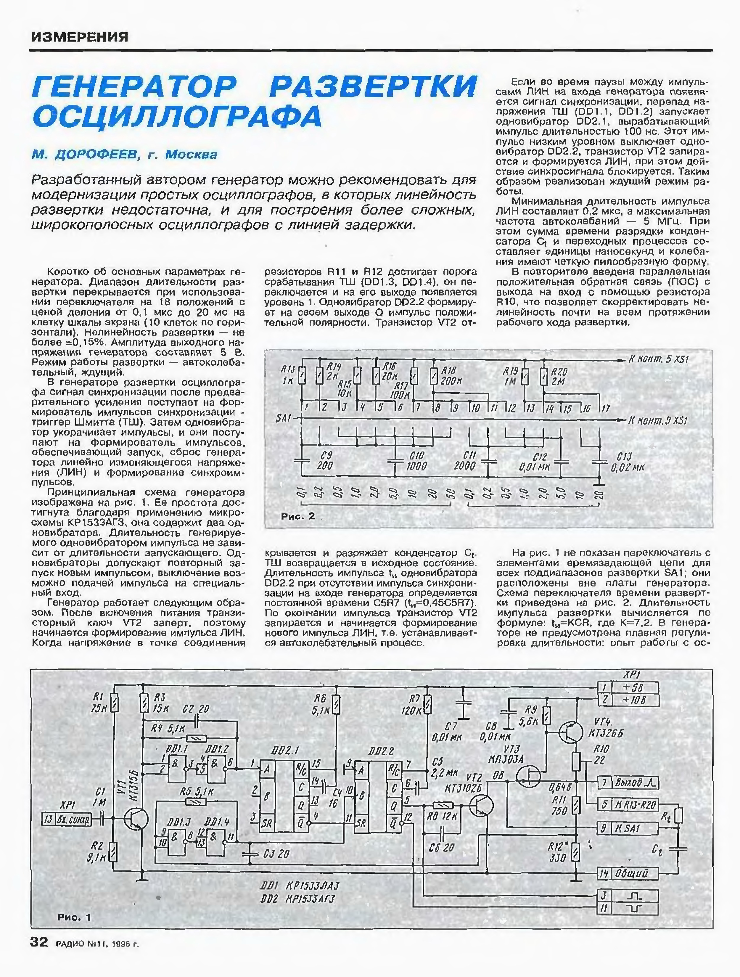 Какая схема управляет разверткой в осциллографе